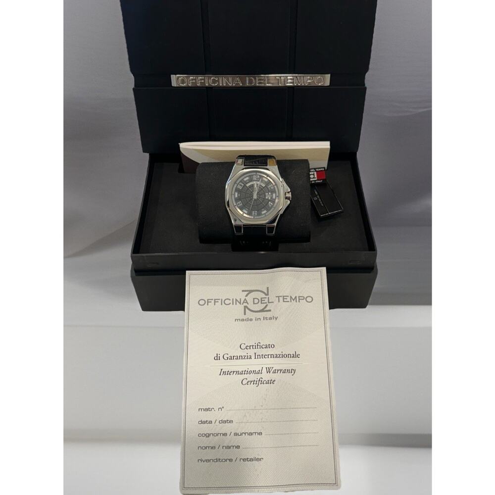 NEW Officina Del Tempo Black Leather Automatic Gents Watch - OT1028/20N